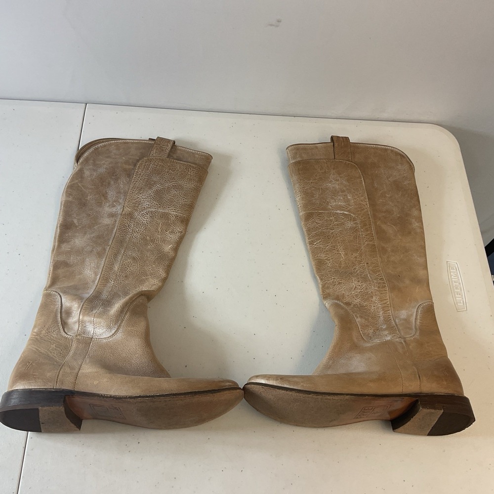 FRYE Womens 7.5B Paige Riding Whitewashed‎ Tan Tall Riding Leather Boots Horses